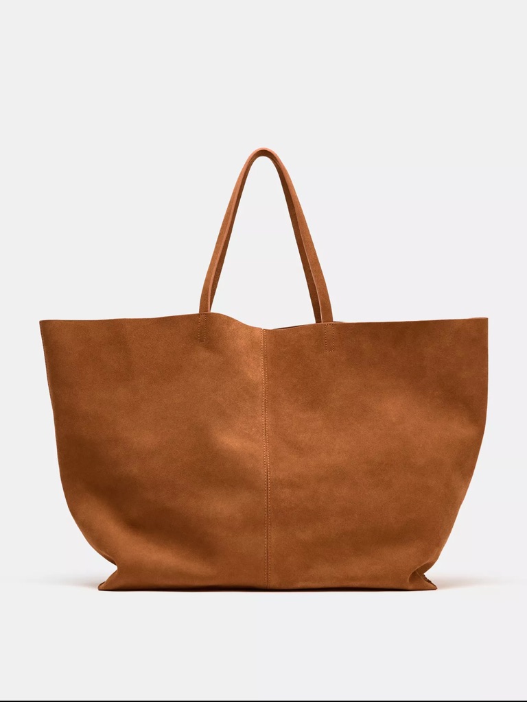 Zara 100% Suede Tote In Rust Orange